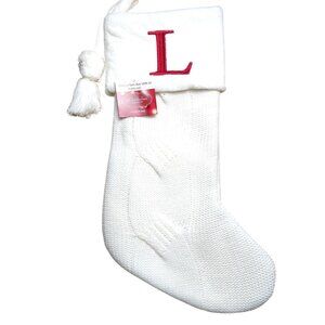 St. Nicholas Square 21 inch White Knitted Initial L Monogram Christmas Stocking